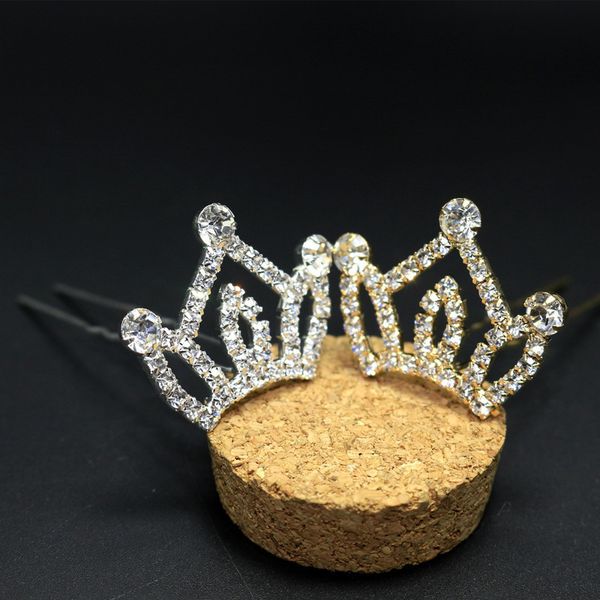 

rhinestone hair accessories children's hairpin bridal plate hair hairpin crown love hair accessories u-comb, Golden;silver