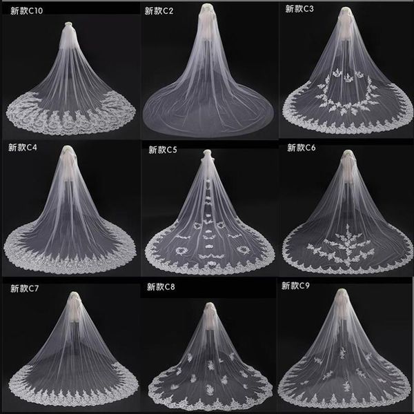 

bridal veils sexemara white long cathedral length lace edge wedding veil 3.8meters 3meters width, Black