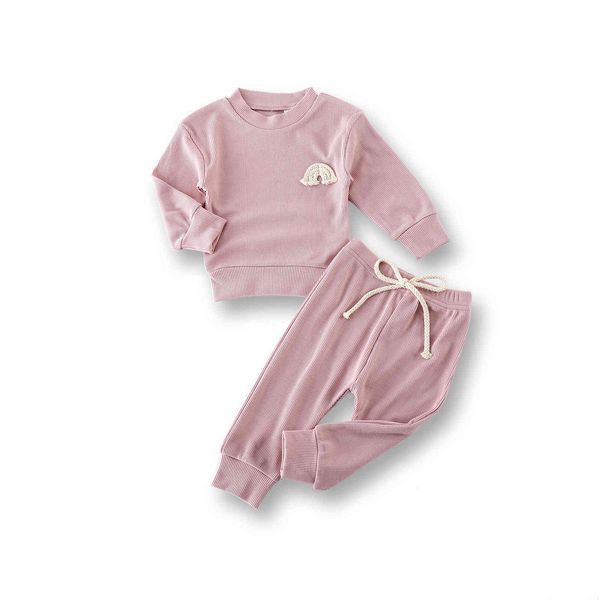 

spring baby clothes set 2pcs born sweatshirt pullover pants fashion infant girls boys tracksuit rainbow babywear 210515, White