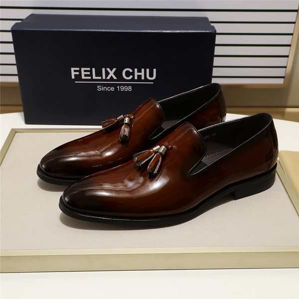

dress shoes patent leather slip on men tassel loafer luxury casual footwear for male black brown party wedding 8m43