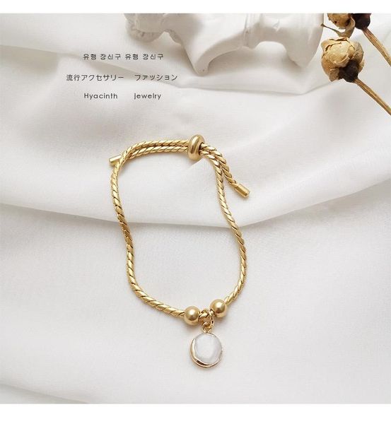 

link, chain b023 simple temperament natural shell french retro bracelet, Black