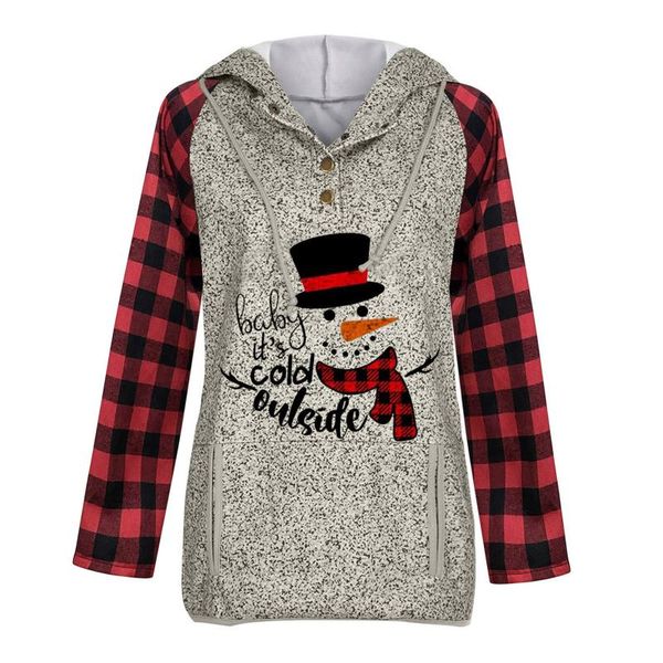 

sweatshirt elk print pullover sudaderas mujer women casual christmas hoodie long sleeves buttons collar pockets, Black
