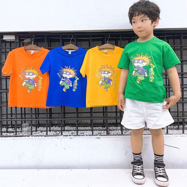 

2021 summer baby boys t-shirt girls casual kids clothes cartoon print childrens cotton short sleeve brand 1812, Blue