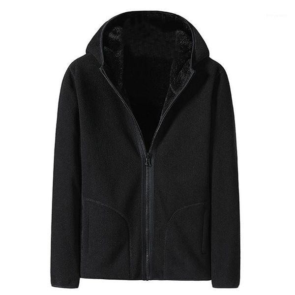 

men's jackets casual jacket fashion solid hooded coat fleece coral velvet wear on both sides pocket windproof vintage, Black;brown