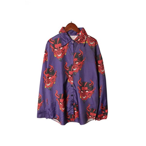 

women's blouses & shirts long sleeves harajuku women wear blouse collar korean streetwear fashion print casual baggy purple button top, White