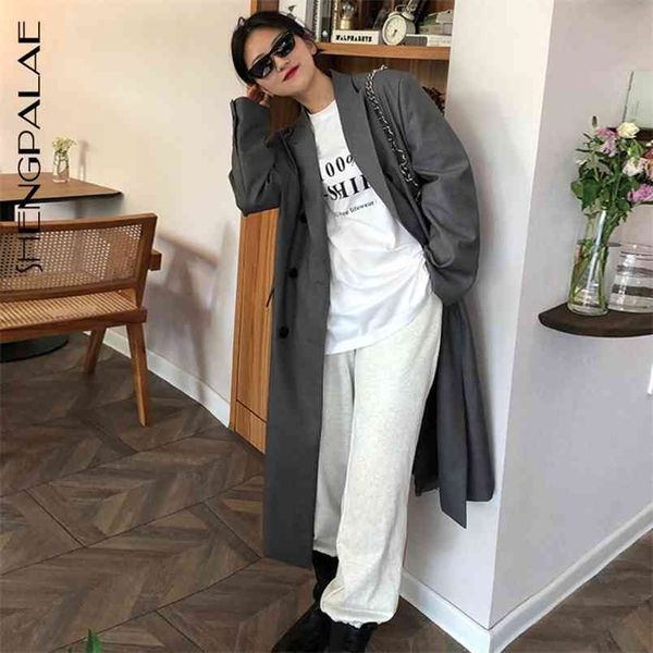 

autumn women's trench coat grey long suit collar double breasted sleeve large size fashion overcoat zc192 210427, Tan;black