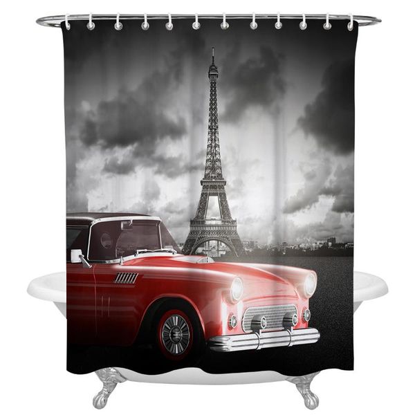 

shower curtains waterproof polyester fabric curtain paris car overcast red art printing bathroom accessories