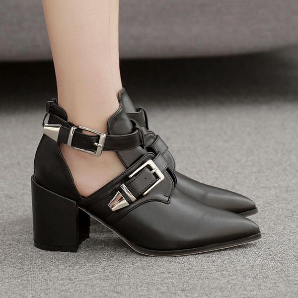 

boots women autumn cut out pointy shoes black women's ankle