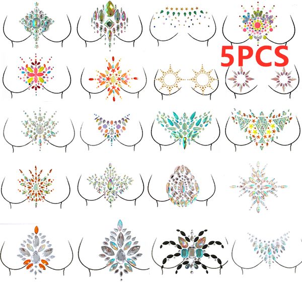 

5pcs jewels rhinestone chest sticker boho temporary chest body gems tattoo sticker body jewel for festival makeupscouts