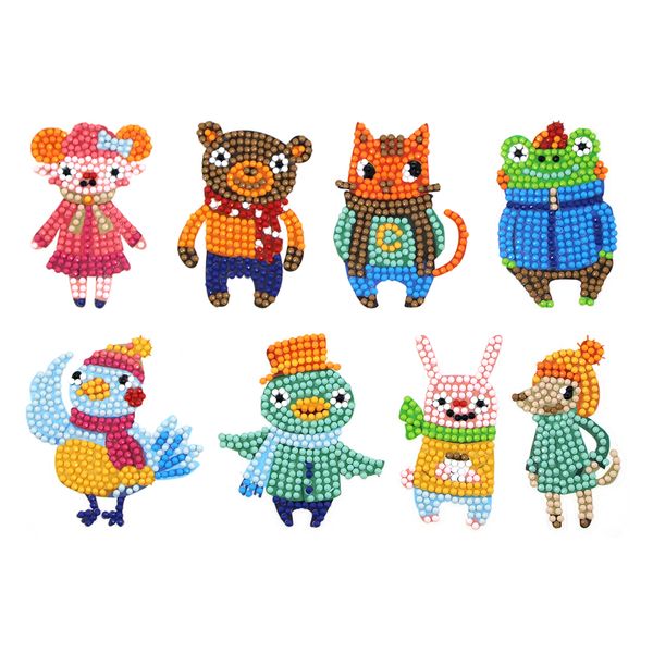 

8pcs animal cartoon diy kids round full drill diamond painting stickers by numbers kits new manual stickers decoration gifts#38