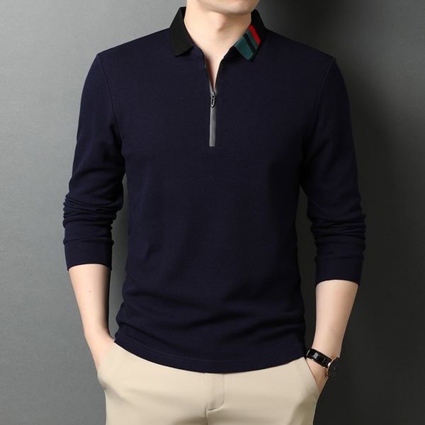 

spring and long sve zipper polo men's lapel t- 2021 autumn new shirt, White;black