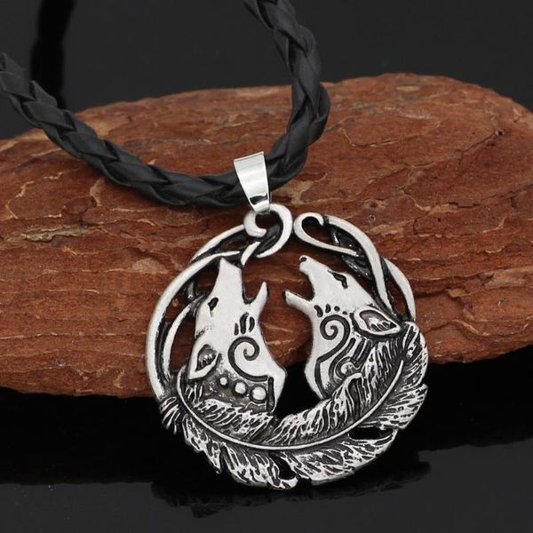 

pendant necklaces nordic viking norse odin wolf geri and freki mulet necklace valknut gift bag, Silver