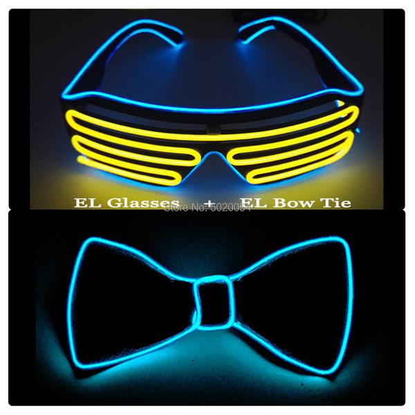 

costume accessories drop shipping el bright shutter glasses wedding decor glowing bow tie illuminated led eyewear necktie for halloween, Silver