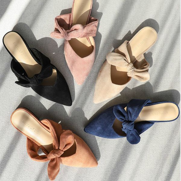 

shoes woman summer slippers women sandals flats shoes ladies flock butterfly-knot casual beach outdoor elegant slides 210520, Black