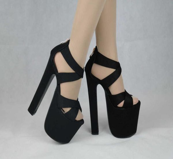 

dress shoes fashion classic night club thick heel 17cm super high sandals, Black