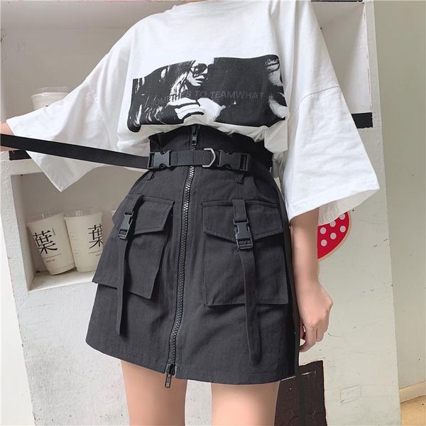 

summer vintage harajuku womens skirt style thin high waist, Black