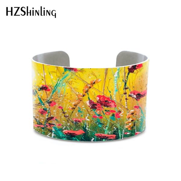 Verão Prado Florals Bluebells Pintura Azul Roxo Flores Jóias Inverno Neve Seascape Pintura Abstrato Bangles Pulseiras Q0719