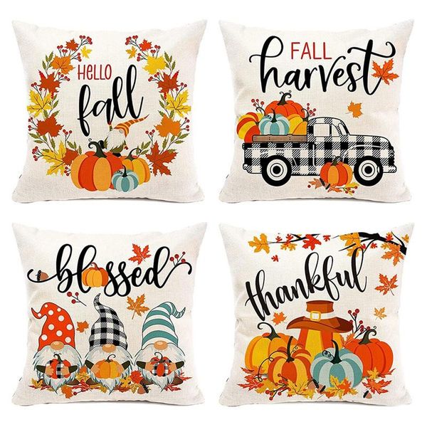 

pillow case fall covers 18x18 set of 4, autumn farmhouse decorations throw pillows, thanksgiving decor for couch