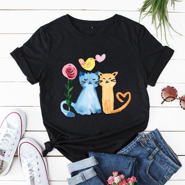 

women's t-shirt loose round neck print short-sleeved women summer style, White