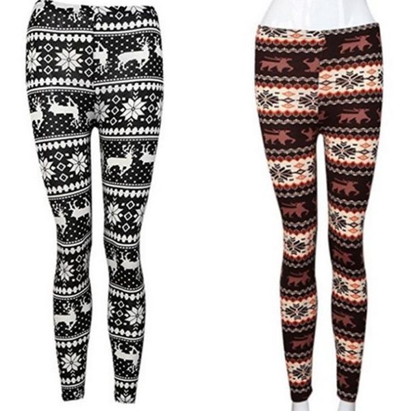 

women's leggings christmas thin quality winter vogue nine women patterned pants xmas high stretch printing, Black