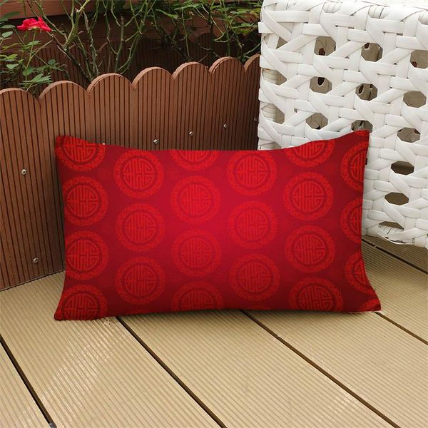 

red geometric patterns of chinese wind decor style long waist pillow case home sofa chair decoration rectangle cushion cover cushion/decorat