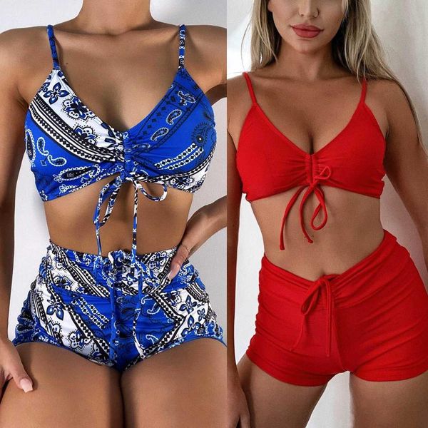 

women's swimwear fashion bikini trendy 2021 women bandage shorts push-up pad set summer swimsuit beachwear #36, White;black