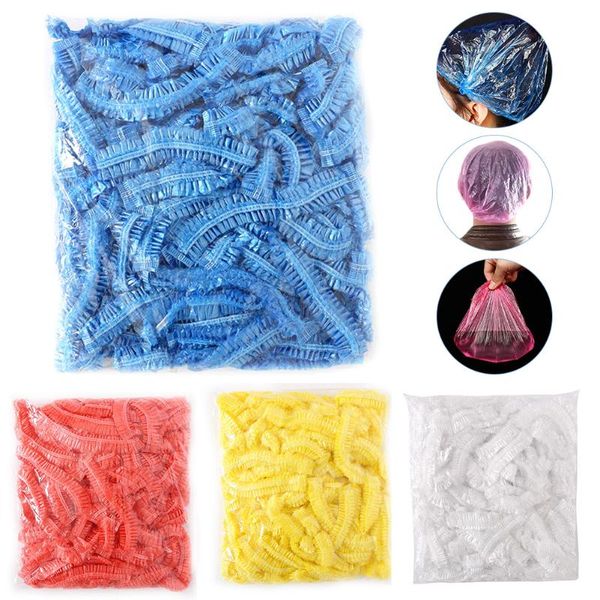 

waterproof 100pcs disposable clear shower bathing cap hair spa salon bath el elastic hat bathroom products bonnet caps