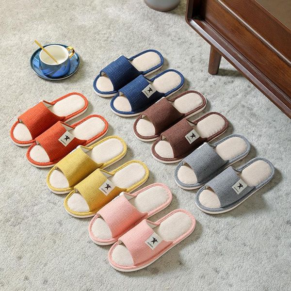 

slippers winter women household flat cotton indoor lovers sweat absorbing linen sandals, Black