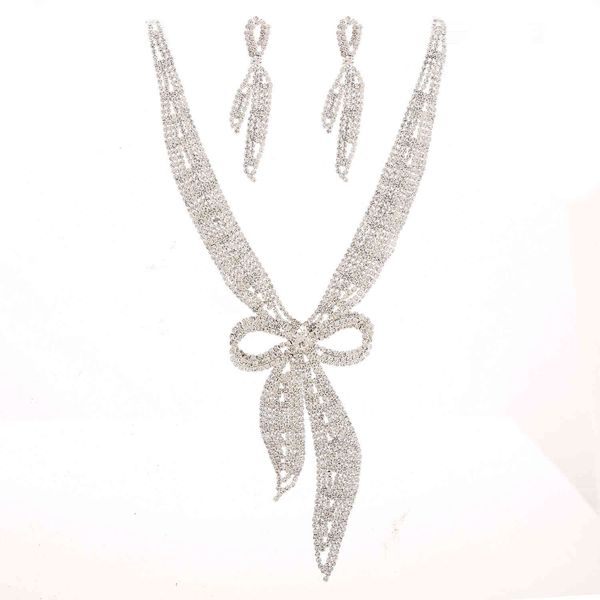 

jewelry set bride diamond necktie necklace bow bride necklace, Slivery;golden