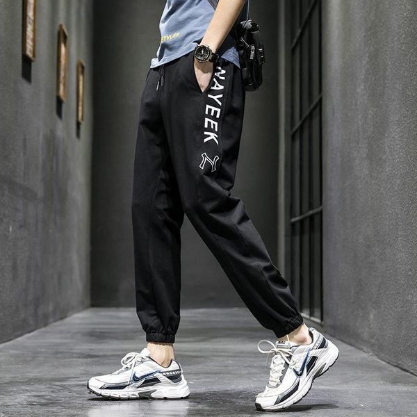 

sports pants men's trousers autumn loose nine point korean fashion casual legged knitted, Black