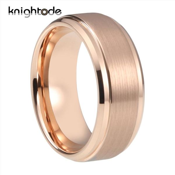 Cluster Rings 6mm 8mm Rose Gold Carburo di tungsteno Wedding Band Ring Uomo Donna Gioielli Regalo Bordi smussati a gradino Finitura spazzolata Comfort Fit