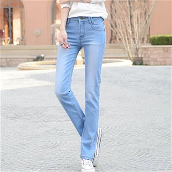

women's jeans woman spring autumn plus size arrival straight pants full length mid zip softener skinny natural color weight, Blue