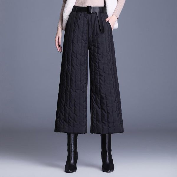 

women's pants & capris winter duck down trousers women fashion cotton warm mom snow wear thick straight wide leg large size sweatpants, Black;white