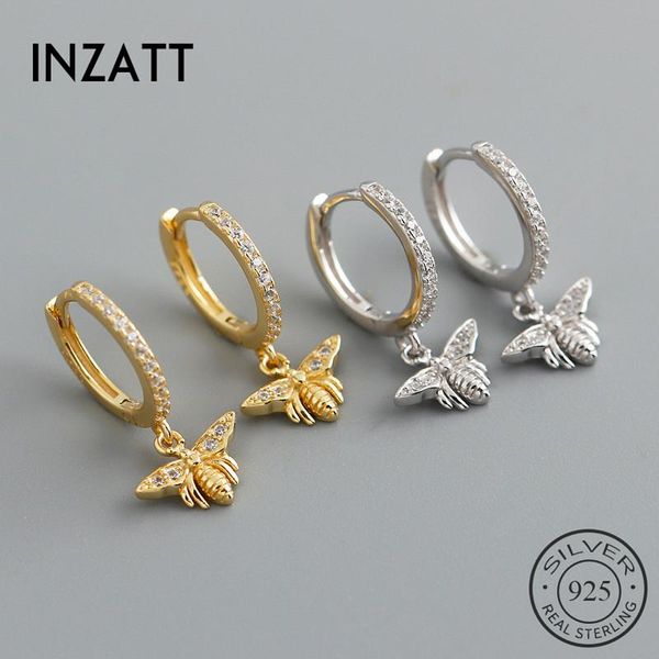 

inzareal 925 sterling silver zircon bee hoop earrings for fashion women party minimalist fine jewelry punk animal accessories & huggie, Golden;silver