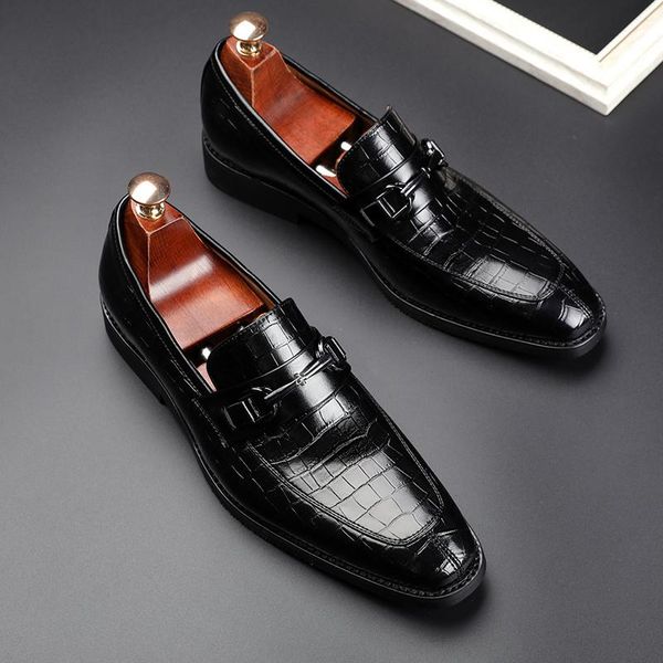

dress shoes men leather loafers vintage slip on outdoor oxford sapatos masculinos, Black