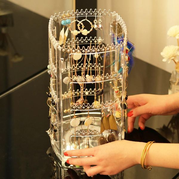 

jewelry pouches, bags earring holder organizer storage box necklace display stand hanger rotating plastic assemble, Pink;blue