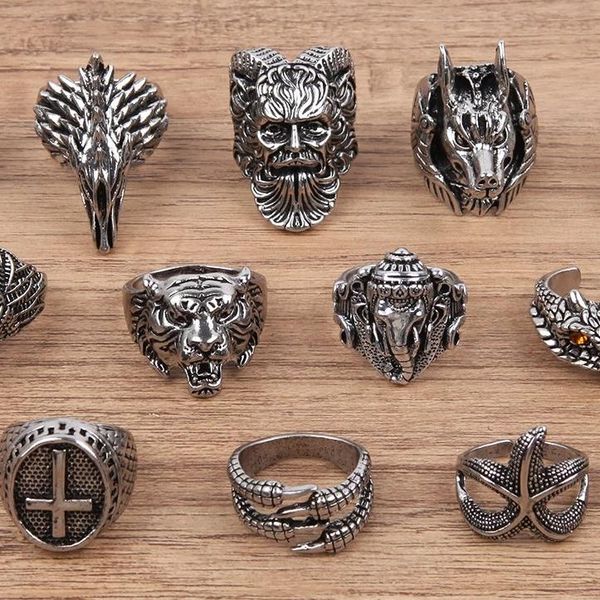 

cluster rings vintage punk animal cross centaur anubis claw for men open end adjustable size hip hop fashion jewelry gifts boys, Golden;silver