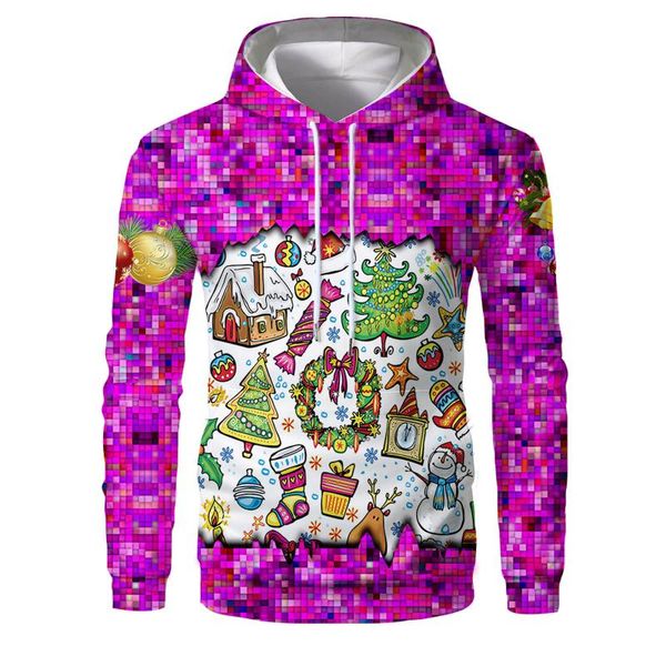

men's hoodies & sweatshirts men fall tether pocket christmas print hooded loose long sleeves blouses top, Black