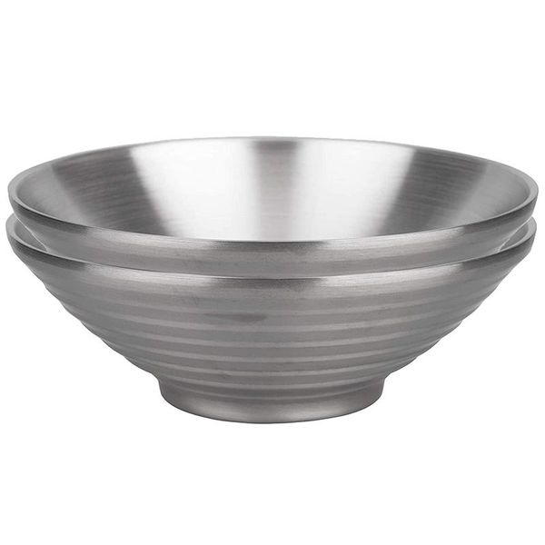 

piece double wall bowls sus304 stainless steel salad bowl serving for noodle soup fruit (8.66-inch))