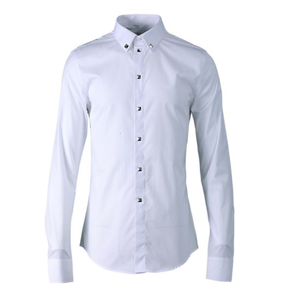 

men's t-shirts spring and summer original hardware-drill-nail decoration trend men shirts long sleeve cotton shirt male chemise ilsv, White;black