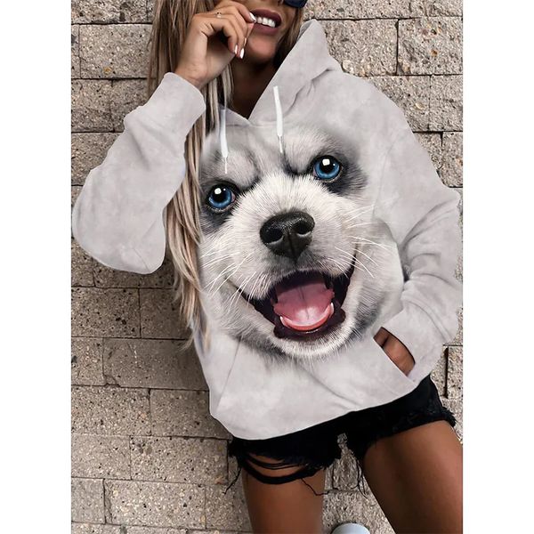 

women's dog pattern party pullover hooded sweatshirt graphic 3d printing round neck long sleeve casual fall winter, Black