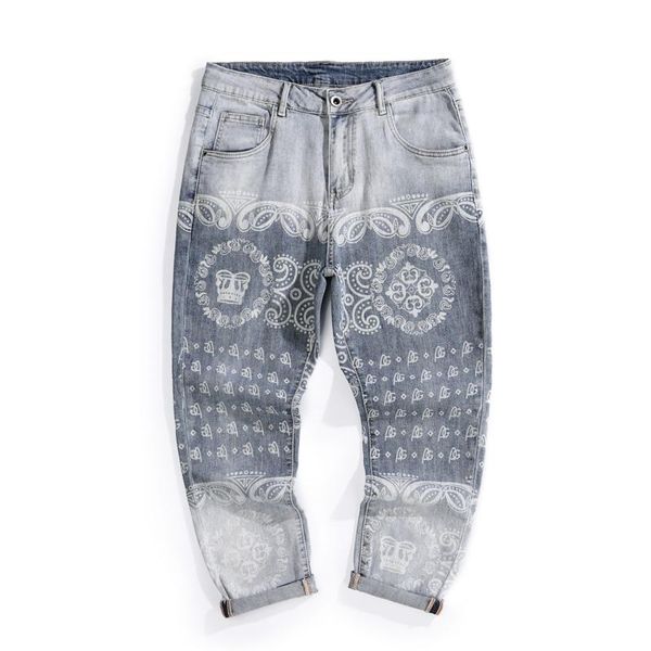 

men's jeans men stretch capris pants 2021 harem trend patterns deinsger streetwear wide leg mens clothing cropped trousers, Blue