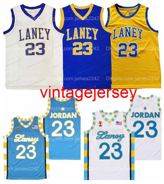 

michael # jd laney high school basketball jersey stitched white blue yellow, Black