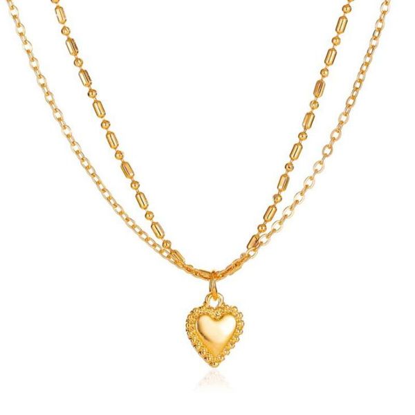 

romantic sweet heart pendants necklaces for women female simple double layer gold clavicle chains necklace trendy jewelry pendant, Silver