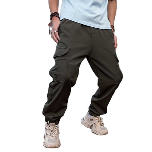 

pants fashion warm men joggers loose baggy harem hip trousers fleece lining elastic cargo pants man clothes, Black