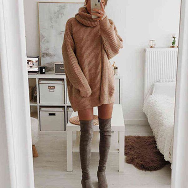 

fashion long sleeve women pullover dress elegant solid office lady mini dress autumn winter turleneck warm knitted sweater dress y1204, Black;gray