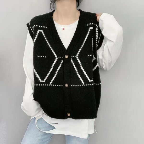 

hoodies women's fashion jacket, v-neck vest, sleeveless, knitted fabric, Black