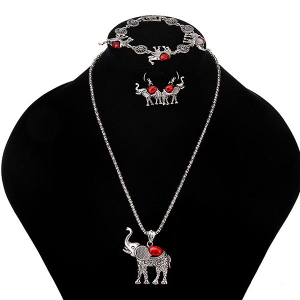

earrings & necklace african jewelry sets for women vintage silver color elephant pendant bracelets fashion jewellery gift 2021
