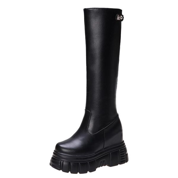 

Winter Boots Women Knee High Boots PU Leather Zipper Thick Sole Long Boots Non-slip Black Platform Beige Shoes Woman New