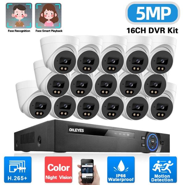 

wireless camera kits h.265 dvr cctv security system kit 5mp 16ch outdoor color night vision video surveillance ahd dome set 8ch